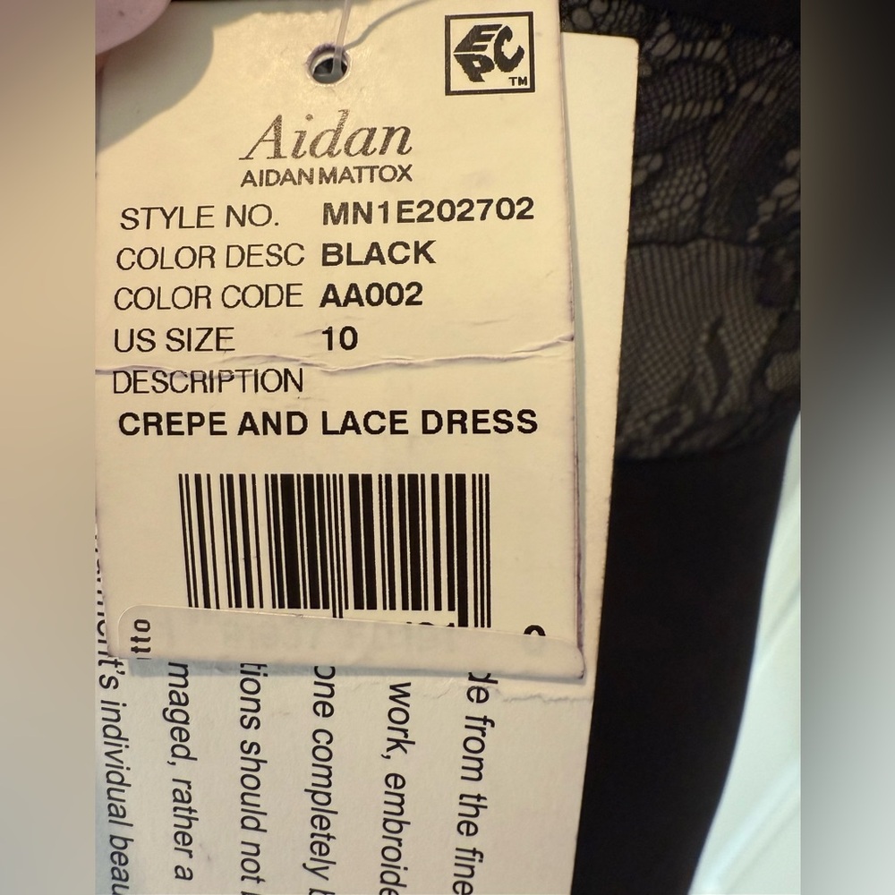 NWT Aidan by Aidan Mattox Black Crepe and Lace Dress - Picture 8 of 8